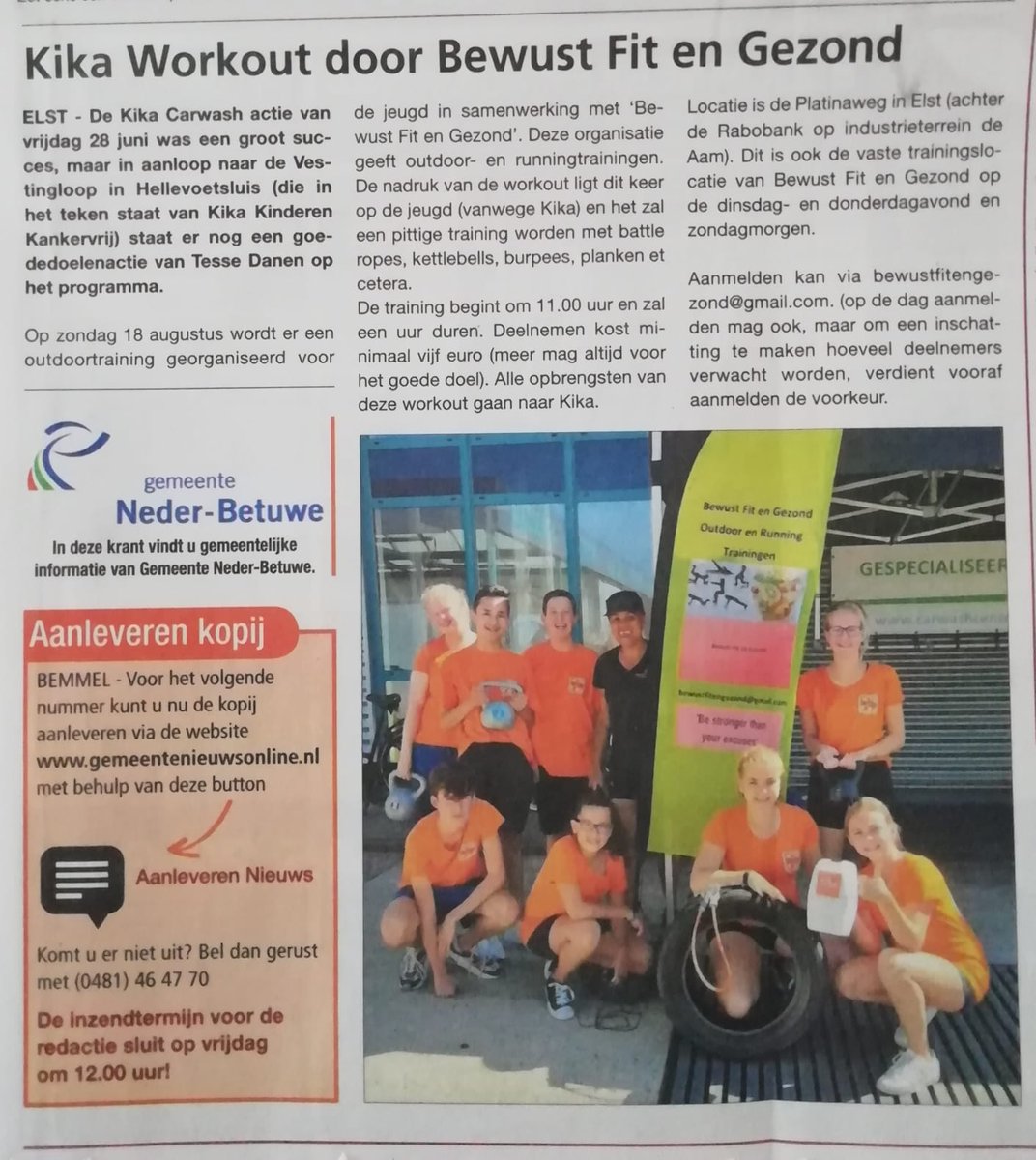 KIKA Actie op zondag 18 augustus a.s. Een prachtig doel om een steentje aan bij te kunnen dragen. Voor € 5,- krijg je een pittige Workout. 
Deze Workout is speciaal voor de jeugd
Aanmelden kan via: bewustfitengezond@gmail.com

💪WIE DOET ER MEE? 💪