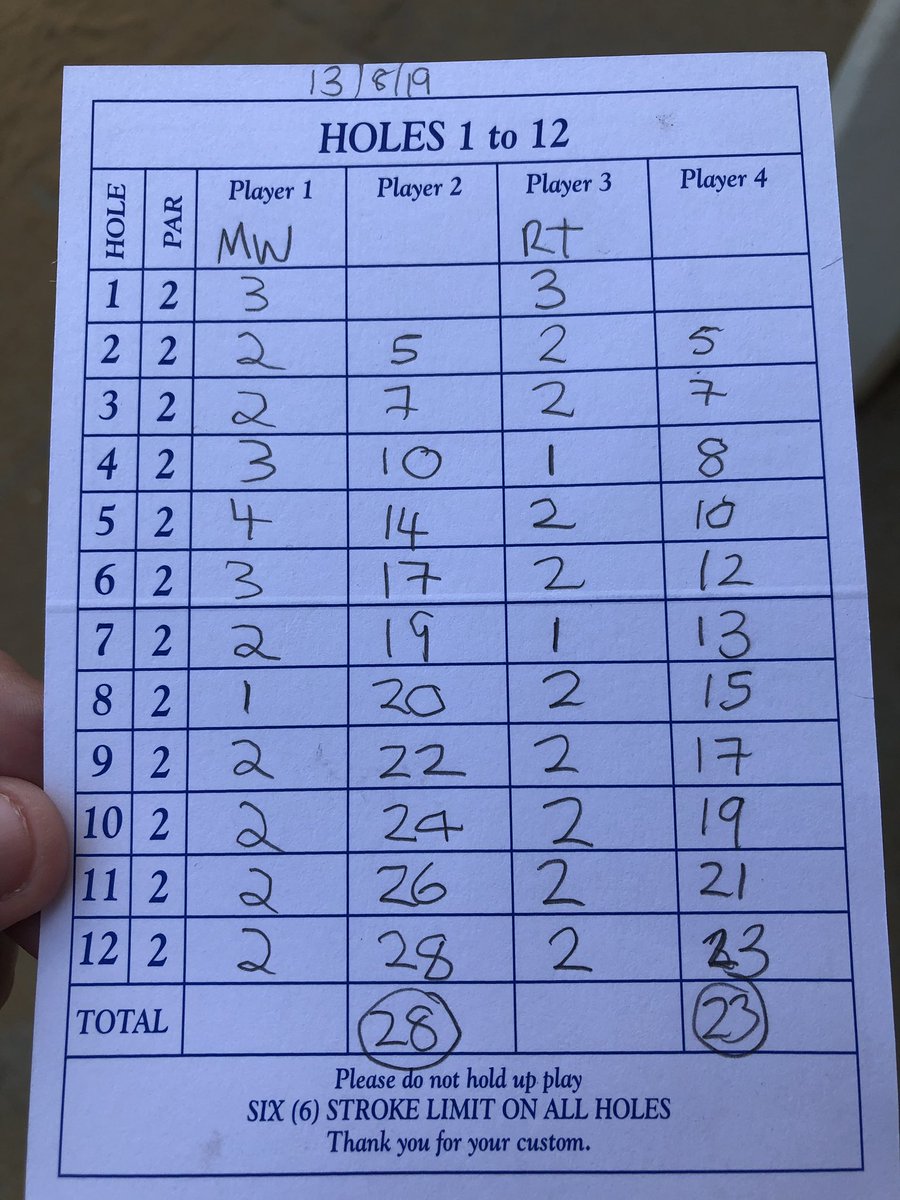 RamoneTutt's tweet photo. After game two it’s now 1-1 in the #BroadstairsOpen I shot a round of 23! All to play for @Wadders101 @Lillyputtgolf #minigolf #broardstairs ⛳️ https://t.co/qKlA9UjeoB