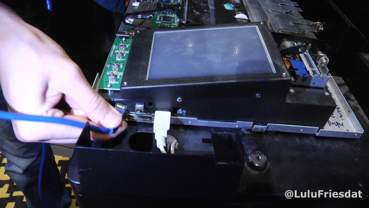 LuluFriesdat's tweet photo. !!SWAP TALLIES means WE CAN CHANGE YOUR VOTE! I have video of them taking control of this optical scan #voting machine - they ran joke graphics on it. @thenakulbajaj @zworksec @rinon Lyell Read & @henryjmeng #DEFCON27 Plz support so this can be seen. Thx! https://t.co/3yf74BZUoU https://t.co/A6mArrDwOM