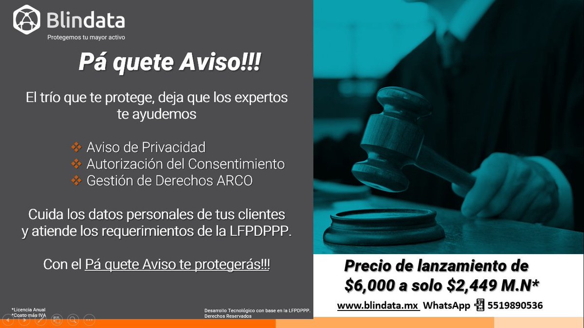 blindatamx's tweet photo. #BLINDATA
Si en tu empresa y/o negocio utilizas, compartes u obtienes datos personales e información de clientes, proveedores, colaboradores, etc, ESTA INFORMACIÓN ES PARA TI
📌Blindata te ofrece un paquete que te protege en un 2x3
https://t.co/BcgnTJg4jD
@Emprendedores @IMCP https://t.co/QKx6Ww8p3y