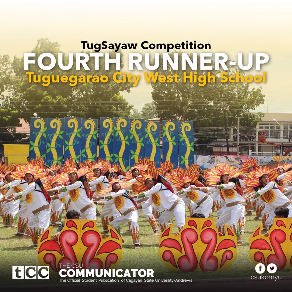 csukomyu's tweet photo. #AfiFestival | Congratulations to Tuguegarao City West High School for being the Fourth Runner-Up during the TugSayaw Competition today, August 13. https://t.co/2BC3NtoPWE