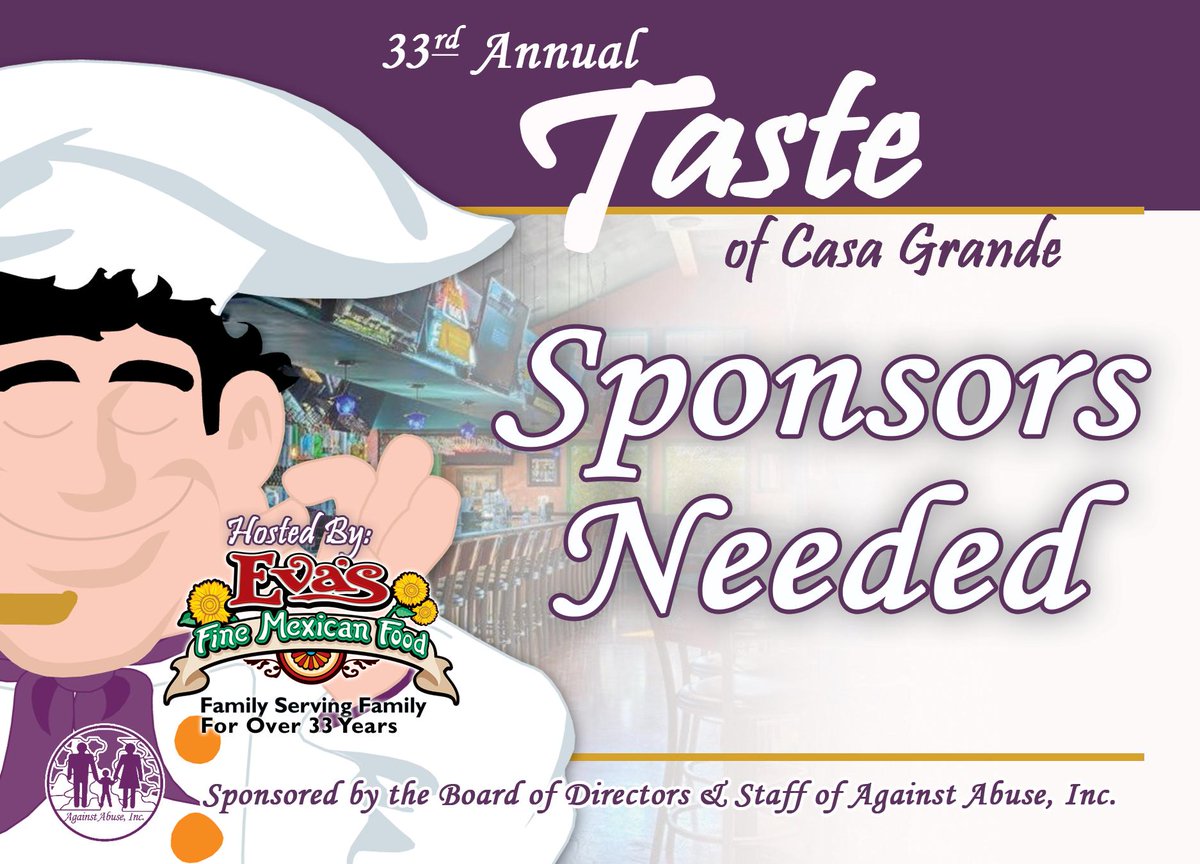 TasteofCGAZ's tweet photo. For 33 years, hundreds of foodies and #AgainstAbuseInc supporters come together for the #TasteofCasaGrande providing an excellent marketing opportunity for your company!  Message us for more info #CasaGrandeAZ #CasaGrandeEvents #EventsinCasaGrande #thingstodo #Azfoodie https://t.co/1sbf4q1UNz