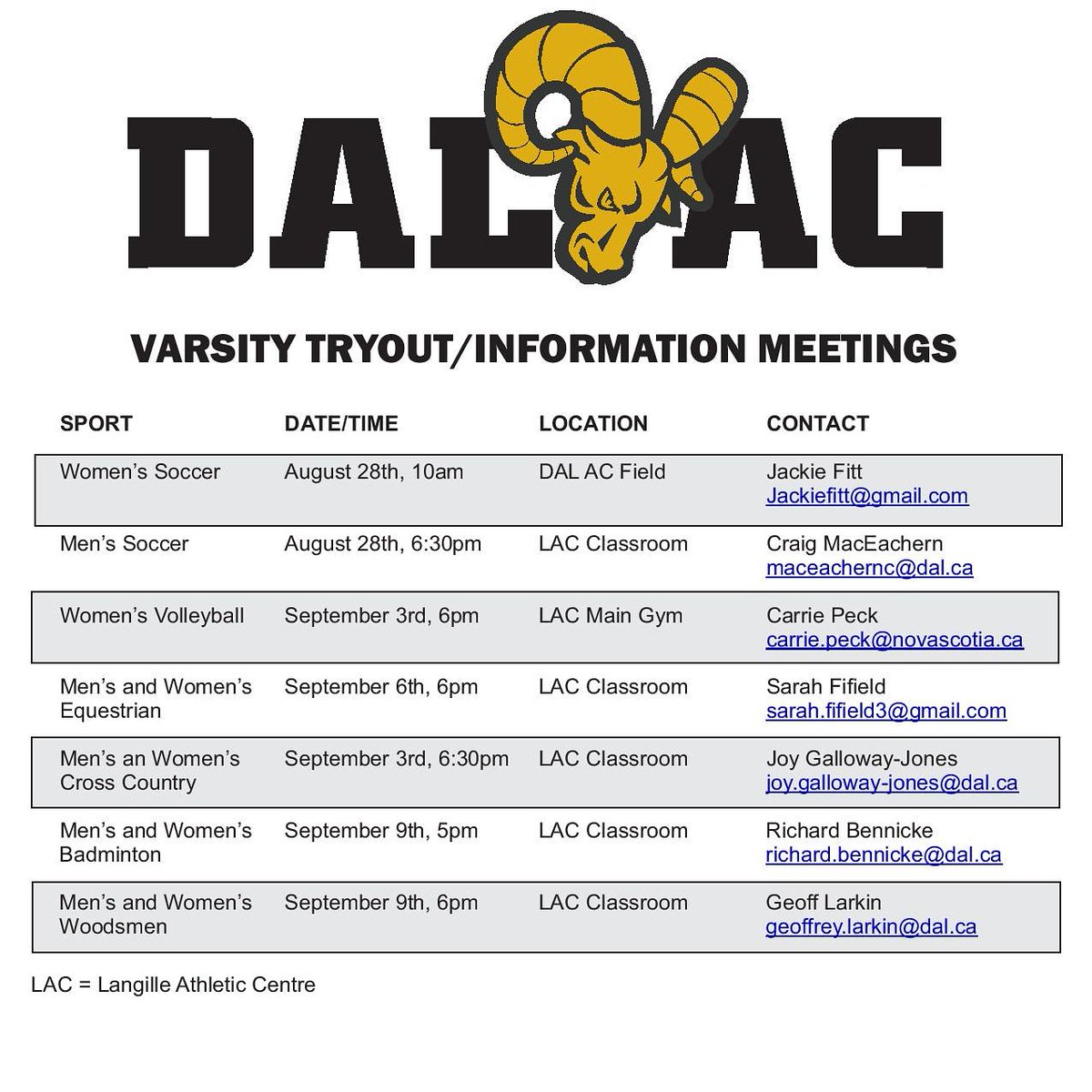 dalacrams's tweet photo. Come find out what it takes to be a Ram!  Excited for a new season!

#dalhousie #tryouts #varsity #aggies #DalhousieAC #DalAC #aggiesonceaggiestwice https://t.co/CWZuFAblxu