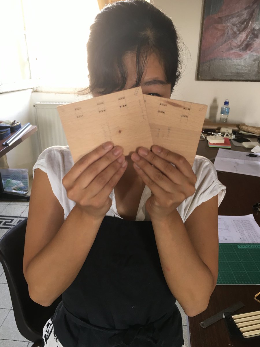 JimBloxam's tweet photo. The #monteproject 2019. ‘A study of small format bindings from fifteenth-century Germany and the Low Countries’. Day 2- shaping and channeling on the beech boards. CXD scholarship winner Mito Matsumaru looks happy? #SHAUN_TH0MPS0N #culconservation #conservation #bookstructures https://t.co/wFFbHNO6VH