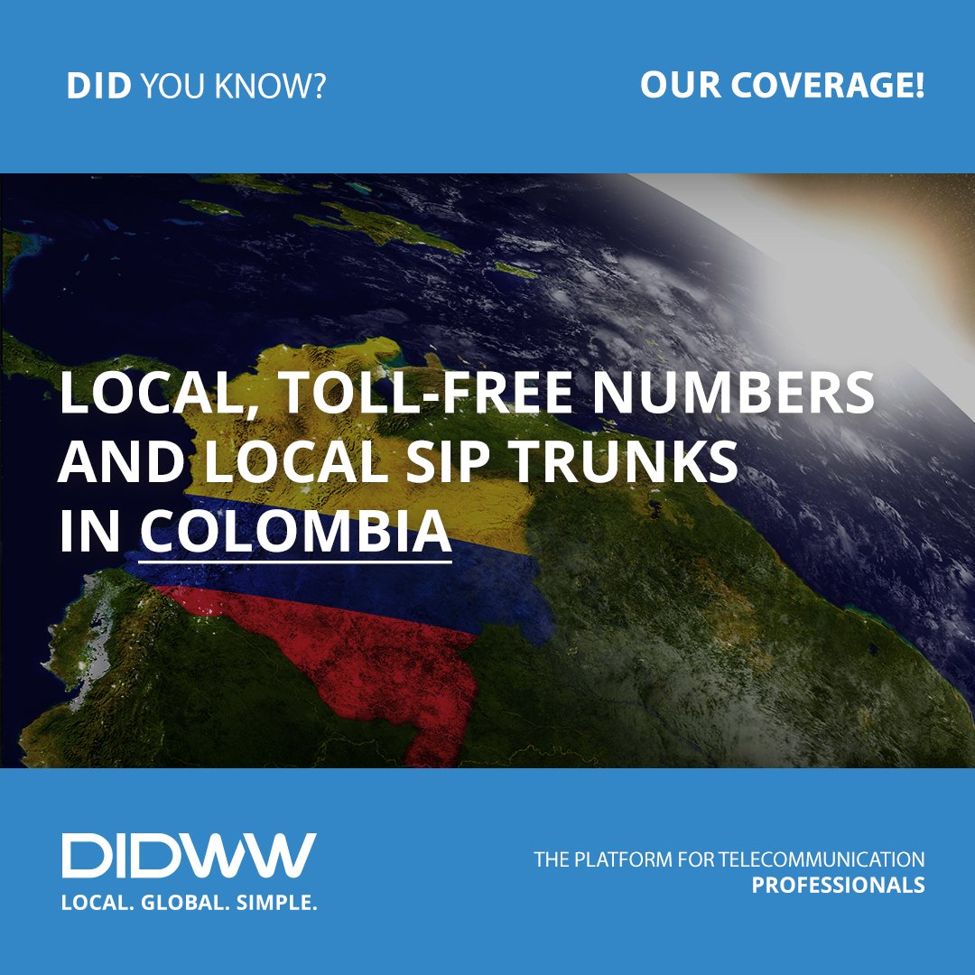 DIDWW's tweet image. #DIDWWCoverage #Colombia #LocalNumbers #TollFreeNumbers #LocalSIPTrunks #telecommunication