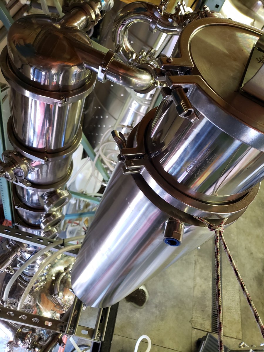 NewAlchemyDistl's tweet photo. Just wrapped up the new vapor-path botanical extraction basket installation on our gin still at New Alchemy Distilling, added a (vacuum) jacketed column meant for cryoextraction. Perhaps some more work on the trap to come. #craftspirits #gin #northerncalifornia https://t.co/m5s0JeG3wg