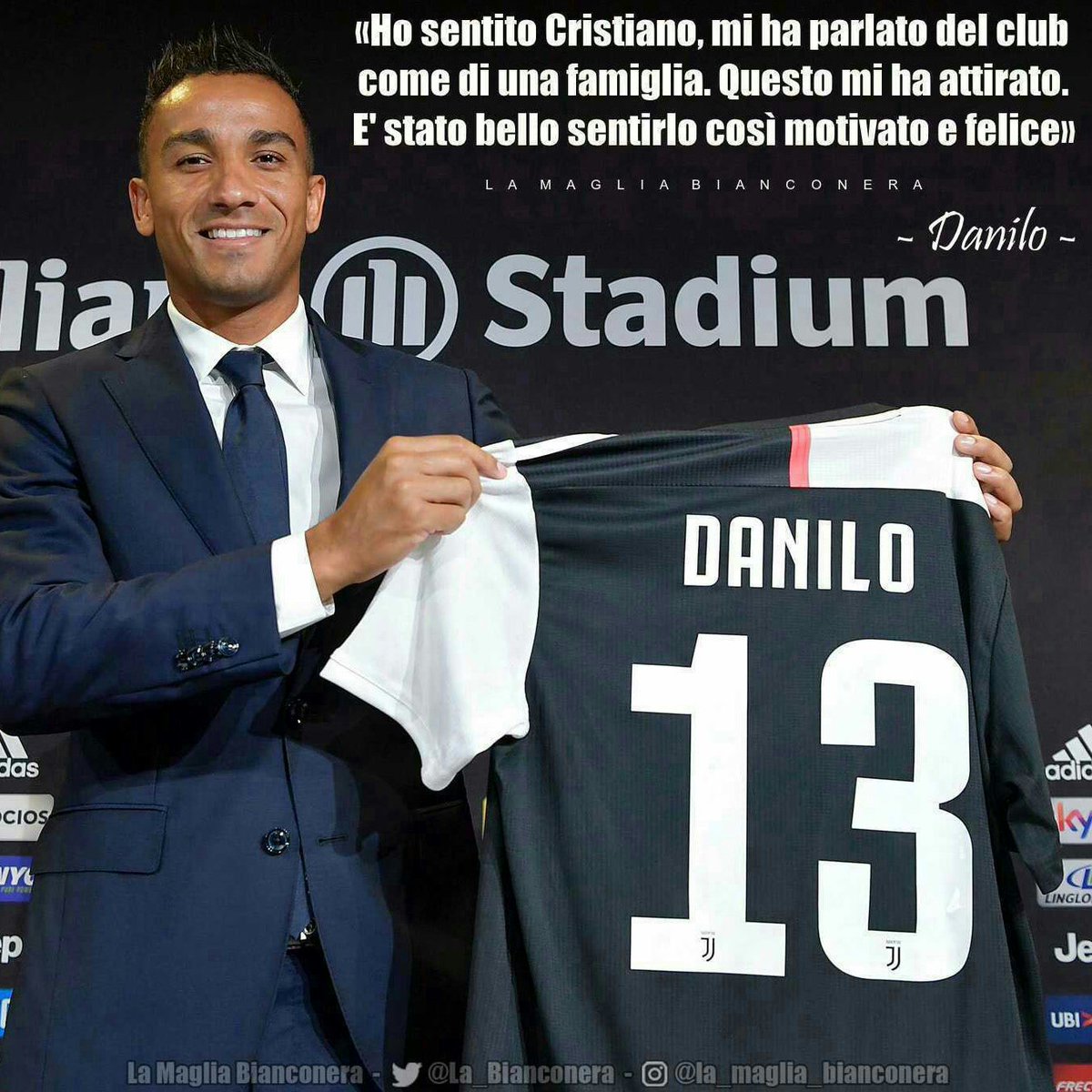 La_Bianconera's tweet photo. La conferma che la #Juve è un posto dal quale è difficile staccarsi! #Danilo si è presentato bene e ci ha fatto capire anche il perchè (per voce di Cristiano) chi in questi giorni è sulla ribalta del mercato faccia tanta fatica a lasciare la nostra famiglia!
#WelcomeDanilo! 💪🏁 https://t.co/4raIwXpzWa