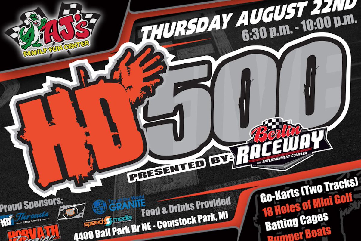 HorvathDesign's tweet photo. Its going down on August 22nd.  The 5th Annual #HD500.  Past Winners: 1st Timothy Andrew / 2nd @JeffStriegle / 3rd @benwelch23_ben / 4th @TheRocket24 / 5th . . . . . . #Designed2Win #HDFive #HorvathDesign #AJsFamilyFunCenters https://t.co/GyHzq8CY1Q