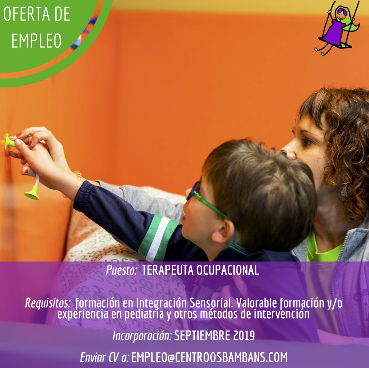 ¡Ampliamos nuestro equipo😊! Si eres terapeuta ocupacional y te apasiona la pediatría envíanos tu CV 😜

#terapiaocupacional #empleo #infancia #vigo #aguarda #galicia #integracionsensorial #rehabilitacioninfantil