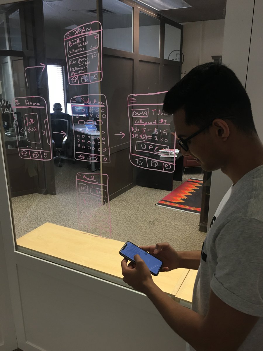 Hard at work: <a href="/thompsonriversu/">Thompson Rivers University</a> co-op students at <a href="/kicpeople/">Kamloops Innovation</a>'s BCLC Innovation Lounge testing a prototype for a digital number selection sheet... right from your phone!