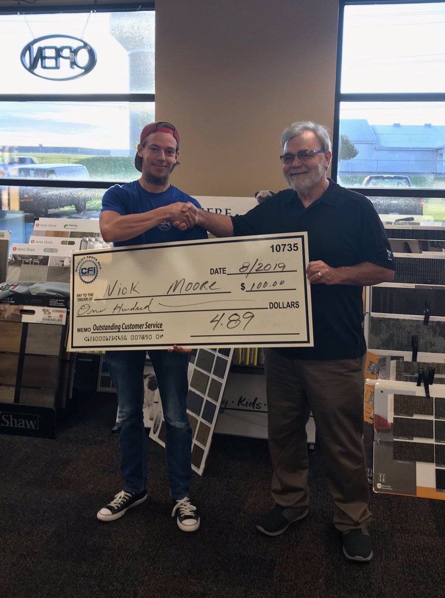 CFI Cleveland installer Nick Moore accepts his 100$ gift card as the CFI “Circle of Trust” award winner for July. With a score of 4.89  <a href="/Toddjon17645006/">Todd jones</a> <a href="/superdave427/">dave hronchek</a> <a href="/LarissaGreenTHD/">Larissa Green</a> <a href="/rex_hartley/">Rex L. Hartley</a> <a href="/THDHugo/">Hugo Moreno</a> @MattBare_HD <a href="/TakeYourShare23/">TakeYourShare23</a>