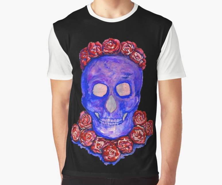 Graphic tees in my Redbubble online shop tinyurl.com/y55v7rvf 2 colour combos #tees #cooltees #tshirts #skull #darkart #tattooart #skulltees #skulltshirt #rock #goth #punk #halloween #DiaDeMuertos #calaveras #sugarskulls #menstees #mensfashion #watercolour #casual #horror