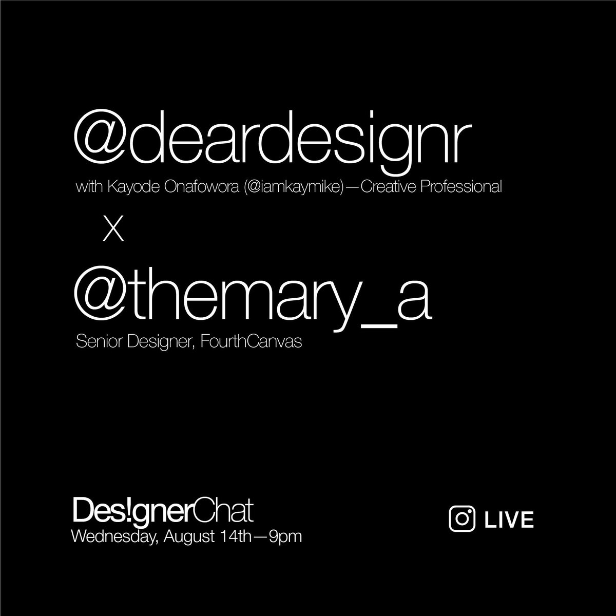 DearDesignr's tweet photo. On this week's #DesignerChat, @themary__a would be live to discuss and share insights into her work.
@iamkaymike would be anchoring.
The time is 9pm tomorrow, see you on Instagram
https://t.co/OsjCs3aaUo https://t.co/gpIdopLcCL
