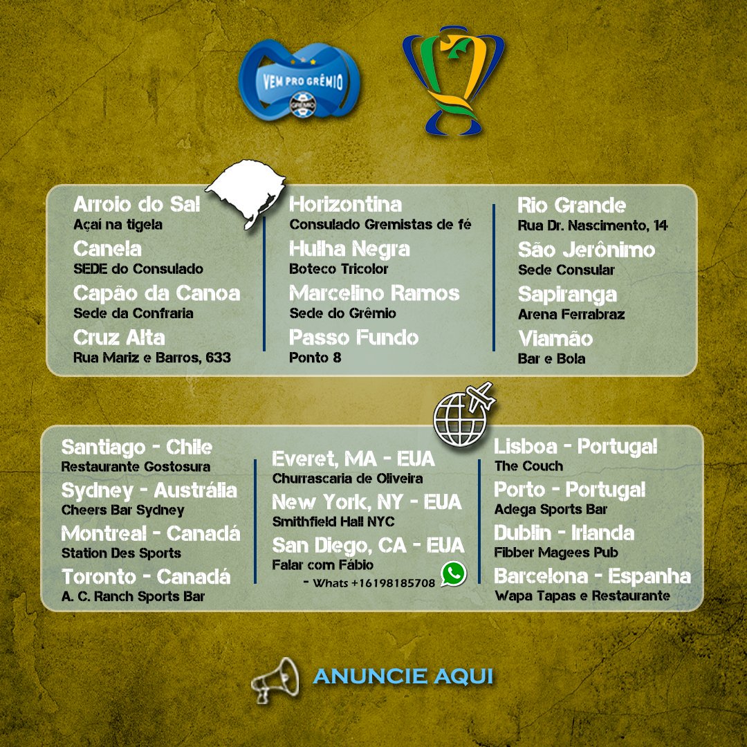 vemprogremioofi's tweet photo. Para os que não poderão ir, estão longe, segue aí nosso card com as indicações.
#PuroSentimento #grêmio #PelaSexta🏆 https://t.co/KUNlUksMqq