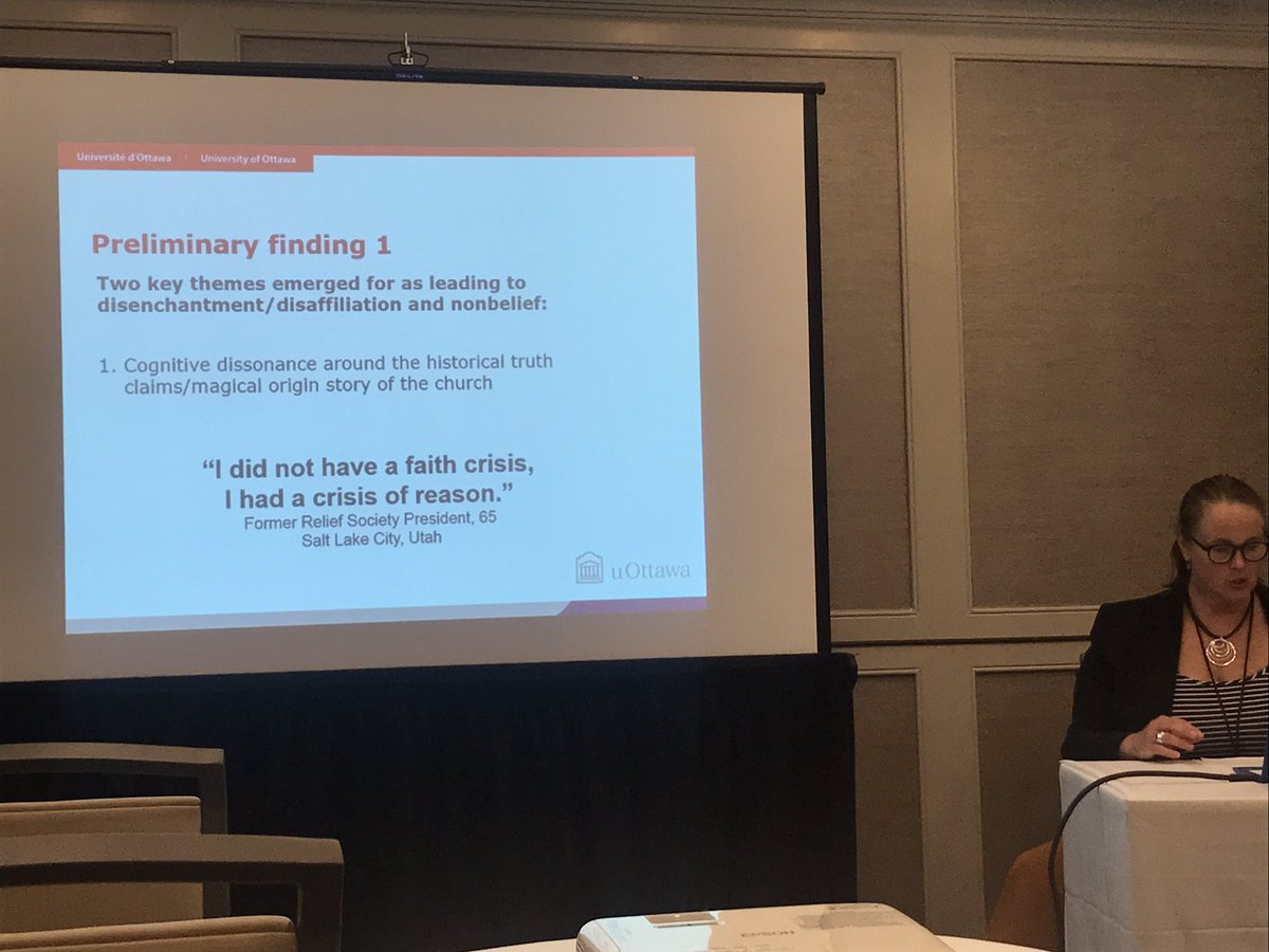 ObsBlanquerna's tweet photo. I did not have a #faithcrisis. I had a crisis of reason. Very Interesting paper #asr19 on #mormonism and women after 40 and new identities. #woca. Thanks, Christine L. Cusak @OttawaU https://t.co/q2EbG9bffQ