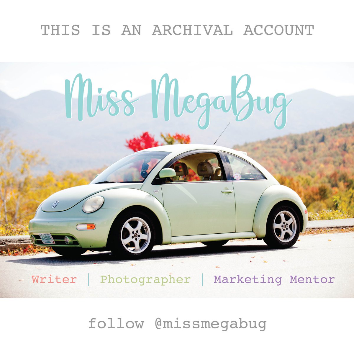 This is an archival account.
.
I teach entrepreneurs how to grow a thriving business through in-person and online marketing classes, captivating photography, and engaging copy.
.
Please follow @missmegabug for updates!