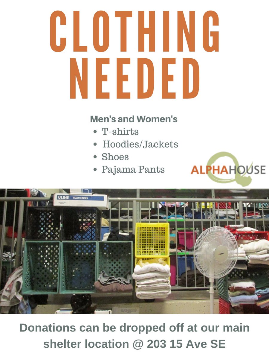 alphahouseyyc's tweet image. Can you help? We are in urgent need of men’s and women’s clothing for individuals who utilize our shelter. Please consider donating new or gently used items for some of Calgary’s most vulnerable. #anythinghelps #donation #community #yycgiving