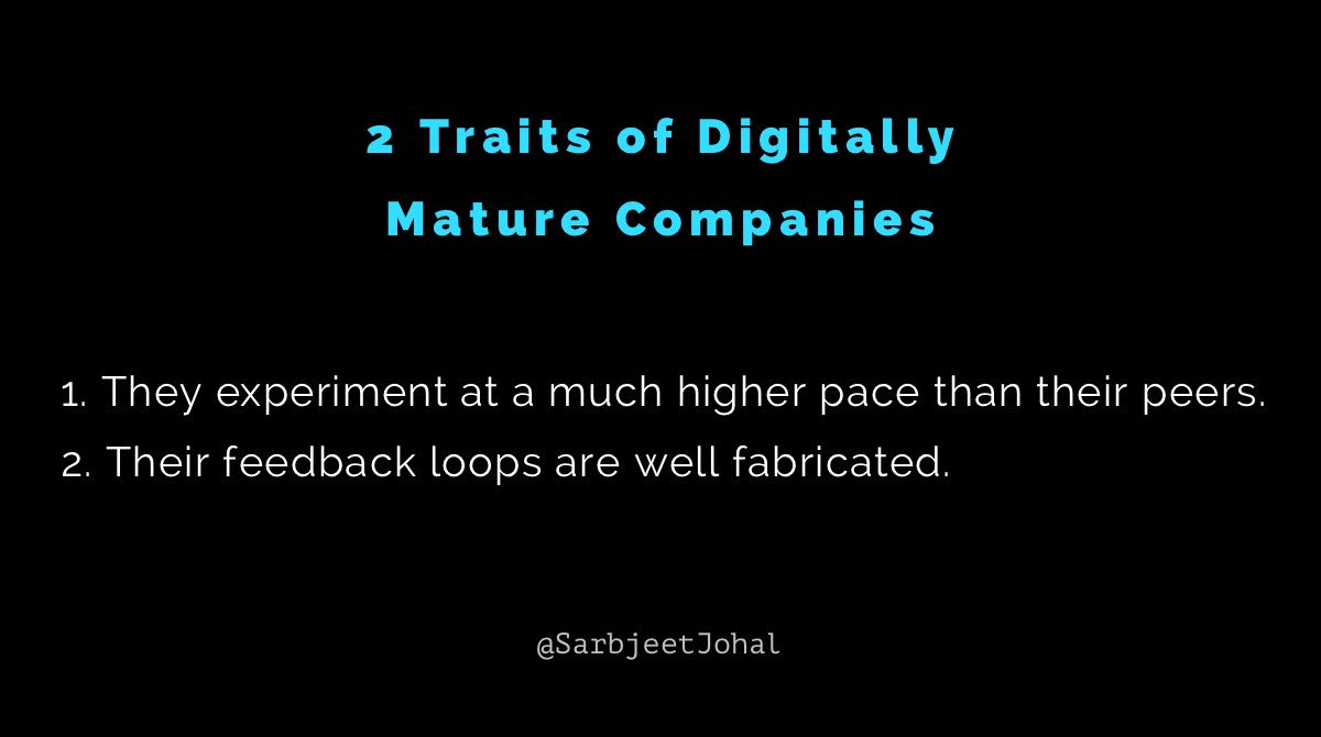 sarbjeetjohal's tweet photo. @C_T_Lakshmanan @APGuha @mitsmr @dhinchcliffe @rwang0 @tom_peters @pfersht @Craw @Kellblog @furrier @dvellante @nyike @waynesadin @digitalcloudgal @evankirstel @nigewillson @mvollmer1 @vijayasankarv @KirkDBorne Digitally mature companies have these 2 main traits:
1. They do experiments at a much higher pace than their peers, I call it EPQ (like RPM in autos).
2. Their feedback loops are well fabricated.
#FailFast #FailCheap #FailOften #DigitalTransformation #BlackHat2019 #Innovation https://t.co/myKnOz7m71