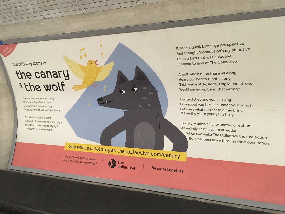 It's always a proud moment when we see our work out and about. We spotted this ad for <a href="/collective_llp/">The Collective</a>, illustration by <a href="/jkwillustration/">Jake Williams</a>. #JAMVFX brought The Canary &amp; The Wolf #animation to life. #coworking #creatives