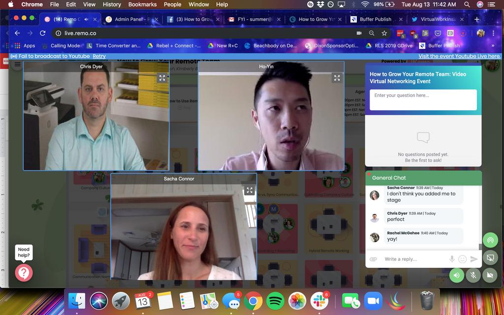 RemoteLdrSummit's tweet photo. Session 2 has begun! How to Create a High Communicative + Culture Rich #RemoteTeam w/ @chrisdyer7, Founder &amp; #CEO @peopleG2 + Sacha Connor, Founder @virtualinsider, moderator: Ho Yin Cheung, Founder @use_remo
 #companyculture #remoteteams #communication https://t.co/fSGo1wKseV https://t.co/9E2BYrX4Ky