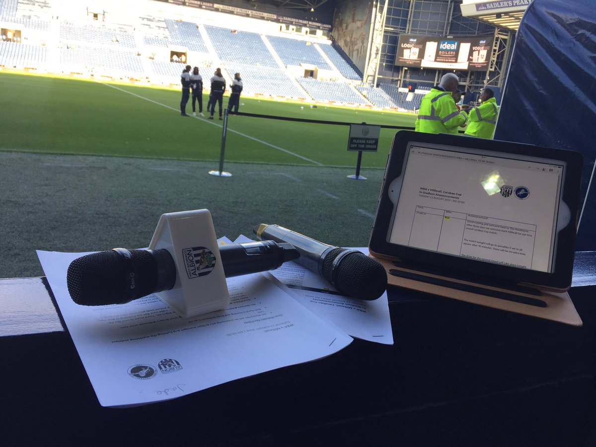 FMHursty's tweet photo. Aaaaand I’m back! Time for matchday 2 of the season @wba and tonight it’s the @Carabao_Cup #announcing #stadiumpa #loudandlive https://t.co/7cj1ual0YU