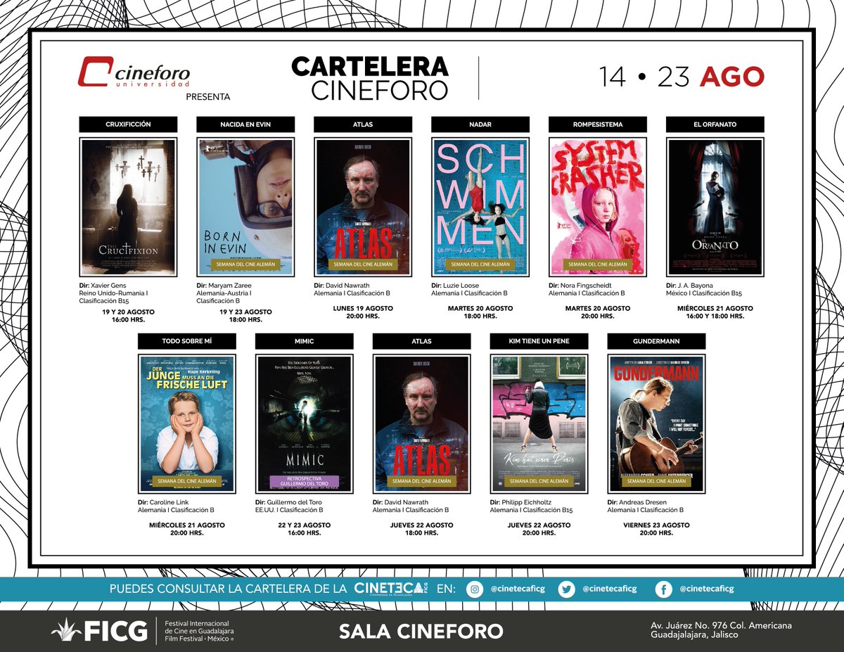 SplashDeIdeas's tweet photo. Te compartimos la cartelera de esta semana (14 al 23 de Agosto) de la @CinetecaFicg
Consulta más información en sus redes sociales.
#SplashDeIdeas https://t.co/LAr3mocHCu