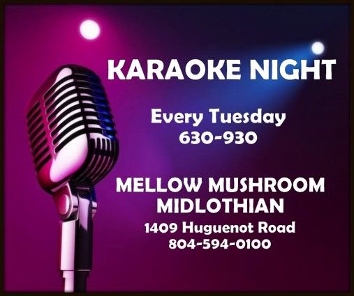 mellowmidlo's tweet photo. The BEST KARAOKE in #Midlothian goes down tonight!
Get here early and enjoy Happy Hour until 8!
#GetMellow #GetHappy #Karaoke #KaraokeNight #hh #HappyHour #Midlo #RVA https://t.co/6VKVA0G4se