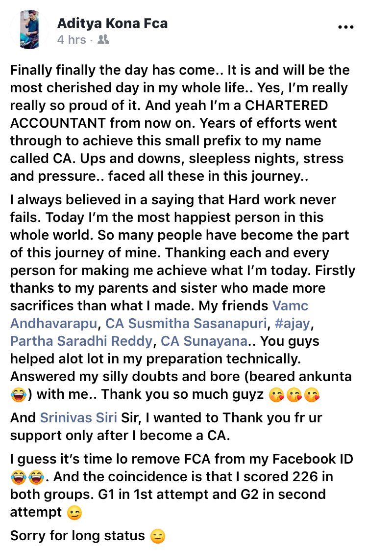 urstruly_AK's tweet photo. CA Aditya kona from now. Years of efforts and hence the result!
#CAFinalResult #CharteredAccountant https://t.co/JfS1WM7un4