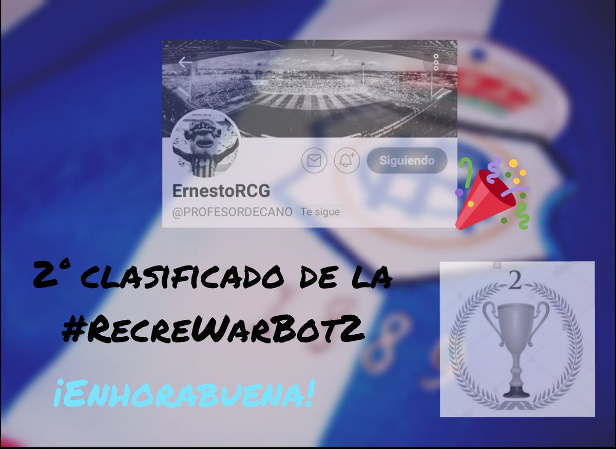 BotRecre's tweet photo. @PROFESORDECANO 2° clasificado de la #RecreWarBot2 ¡Enhorabuena! https://t.co/2CA0U33FUr