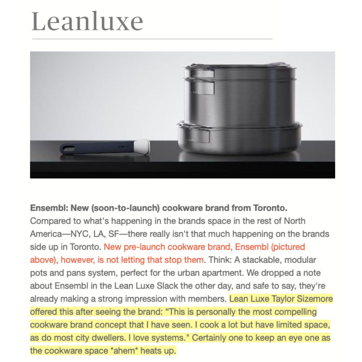 getensembl's tweet photo. Exciting news: Ensembl was featured in @LeanLuxe, a prominent newsletter that covers modern luxury brands. 

Thank you to @LeanLuxe  for the feature. We can't wait to show you what we've been working on. https://t.co/tNNYIWuHiu