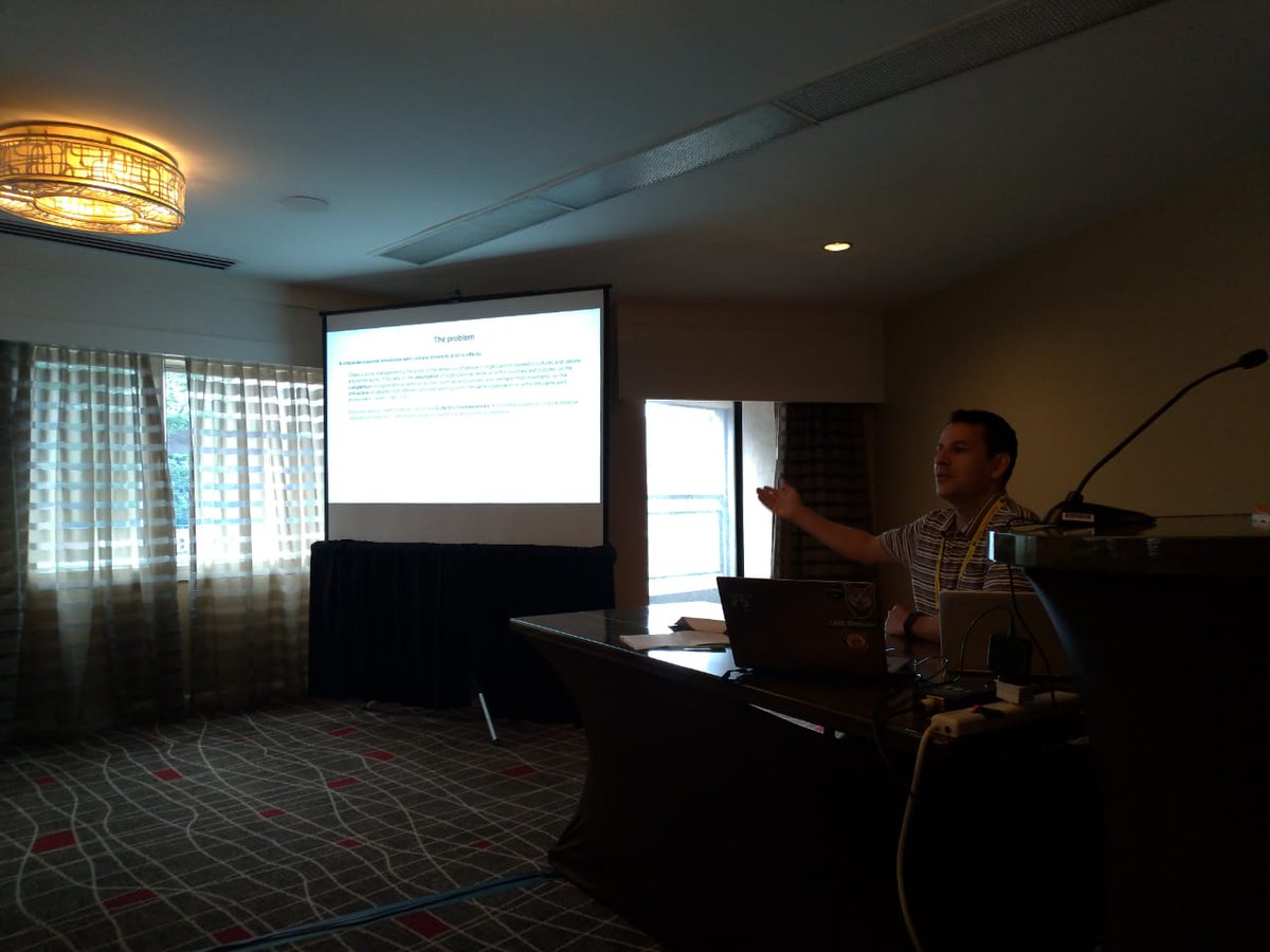 cms_aom's tweet photo. #AOM2019 @MBoussebaa @UofGlasgow presenting his paper on #CrossCulturalManagement in a globalizing organizational world. #Papersession chaired by @amonbarros https://t.co/LvhLAp3CDE