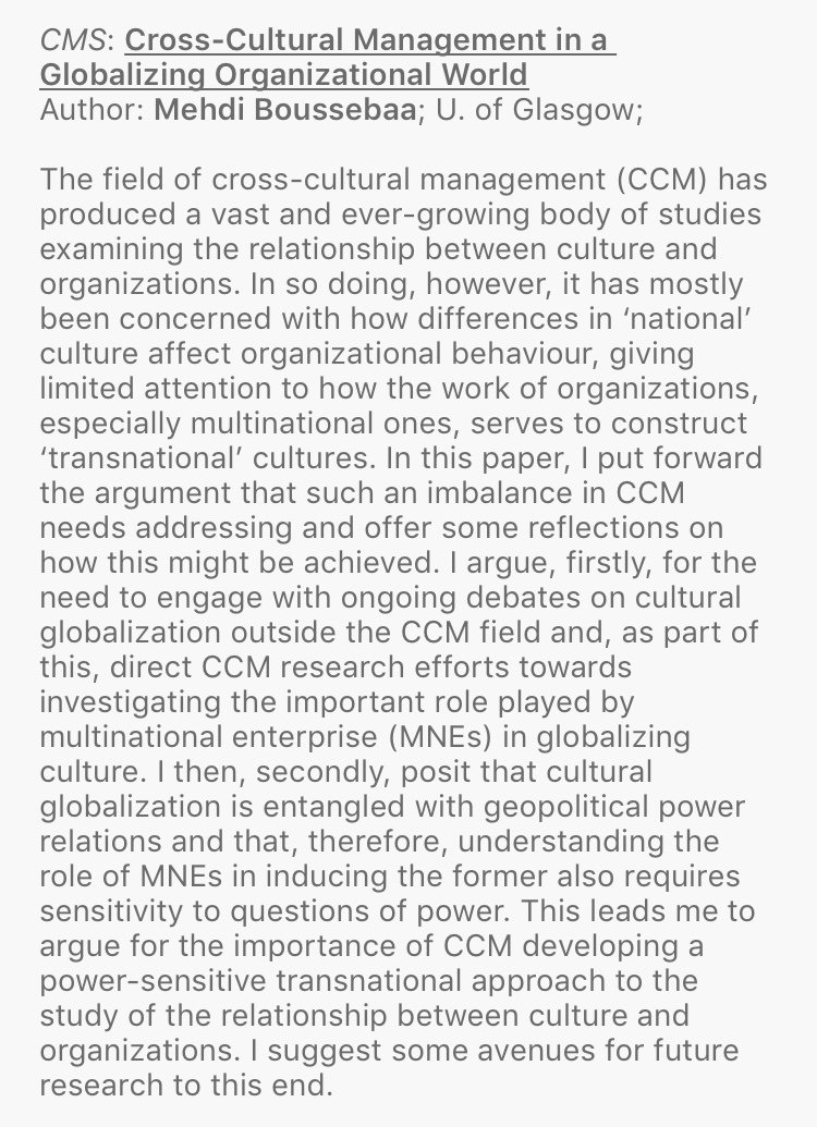 cms_aom's tweet photo. #AOM2019 @MBoussebaa @UofGlasgow presenting his paper on #CrossCulturalManagement in a globalizing organizational world. #Papersession chaired by @amonbarros https://t.co/LvhLAp3CDE
