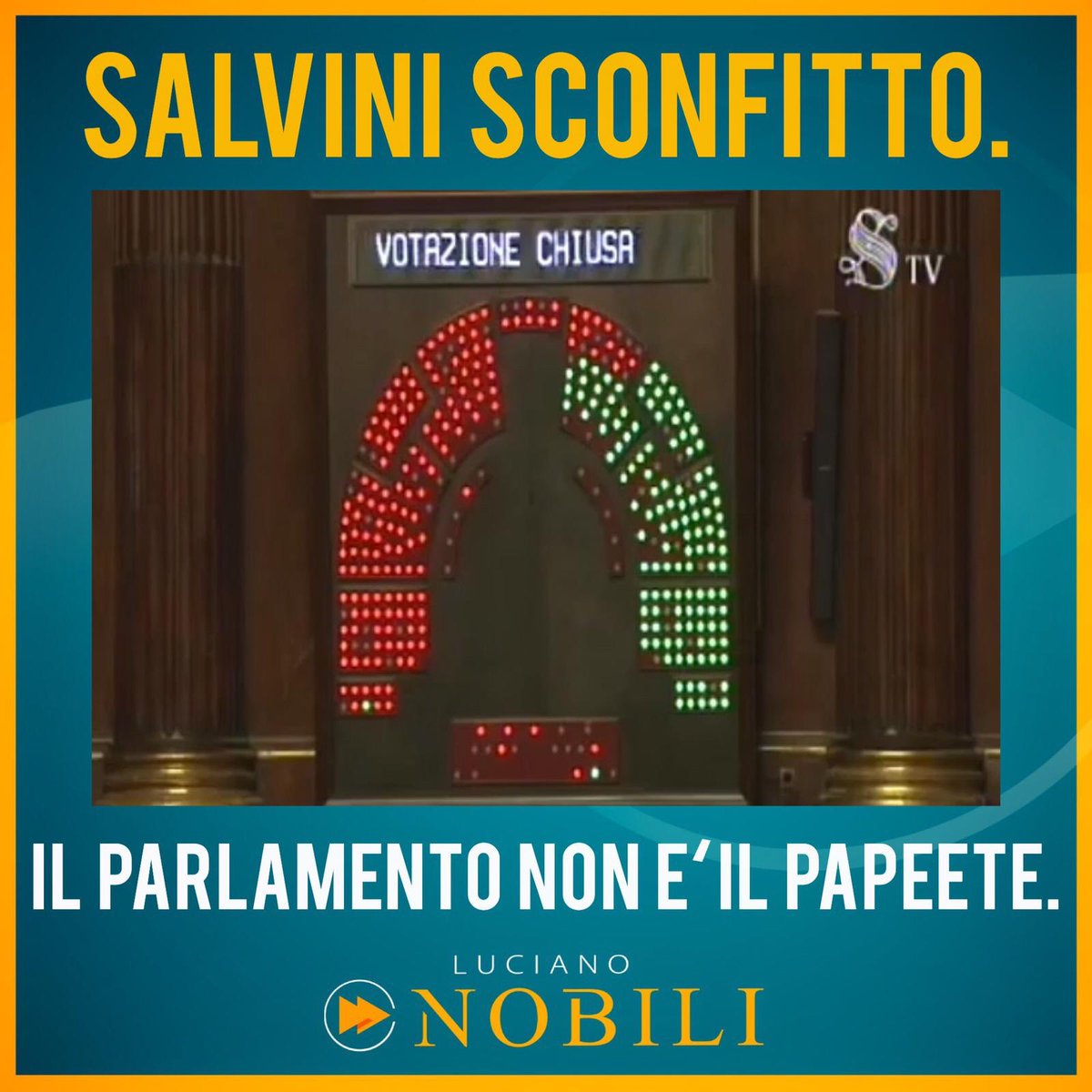 lucianonobili's tweet photo. Oggi #Salvini è stato pesantemente sconfitto in Senato.
Il Parlamento non è il Papeete e i pieni poteri se li scorda.
E rischia di perdere del tutto la faccia se fa retromarcia sulla #crisidigoverno per salvare la poltrona.
Intanto anche stavolta bisogna dire: grazie @MatteoRenzi https://t.co/6gIAGLkWvr