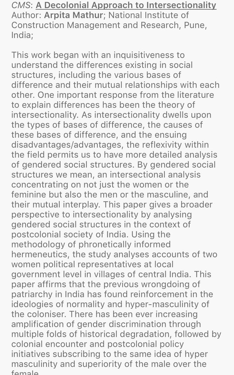 cms_aom's tweet photo. #AOM2019 Last but not least Arpita Mathur presenting a paper proposing a #DecolonialApproach to intersectionality #Papersession chaired by @amonbarros #colonialism #hypermasculinity https://t.co/j3CVMQ7MMm