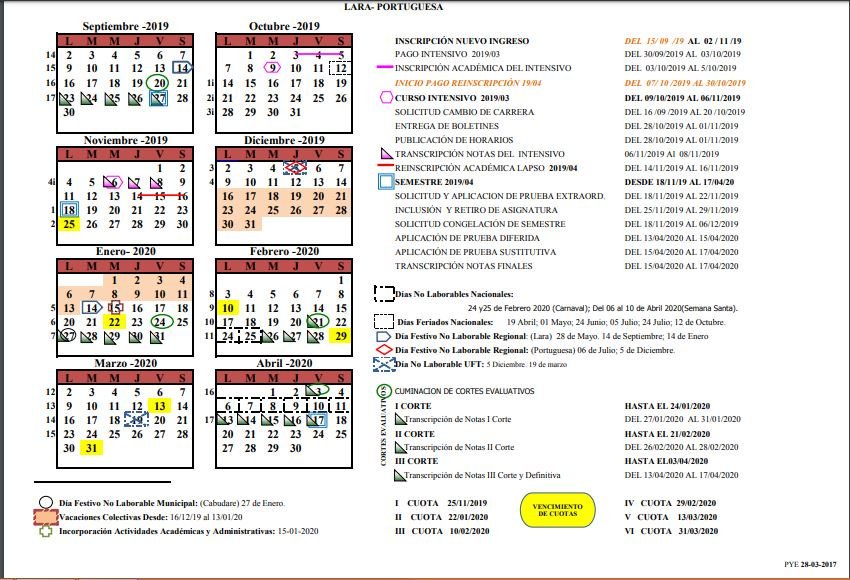 Fidaury's tweet photo. A todos los estudiantes de la Universidad Fermin Toro de las carreras semestrales, se le informa que ya esta publicado el calendario académico para el lapso 2019/04 https://t.co/IIZczMw4wH