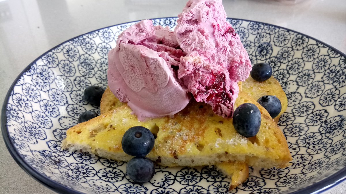 BolandSusan's tweet photo. #Ad Just made the nicest, easiest desert (or a very decadent breakfast) with French Toast (eggy bread in my house), blueberries and @mycoopfood Irresistible Blackcurrant and Sicilian Lemon Ice Cream. It tastes as good as it looks. #triedandtasted https://t.co/g4krdyyykp
