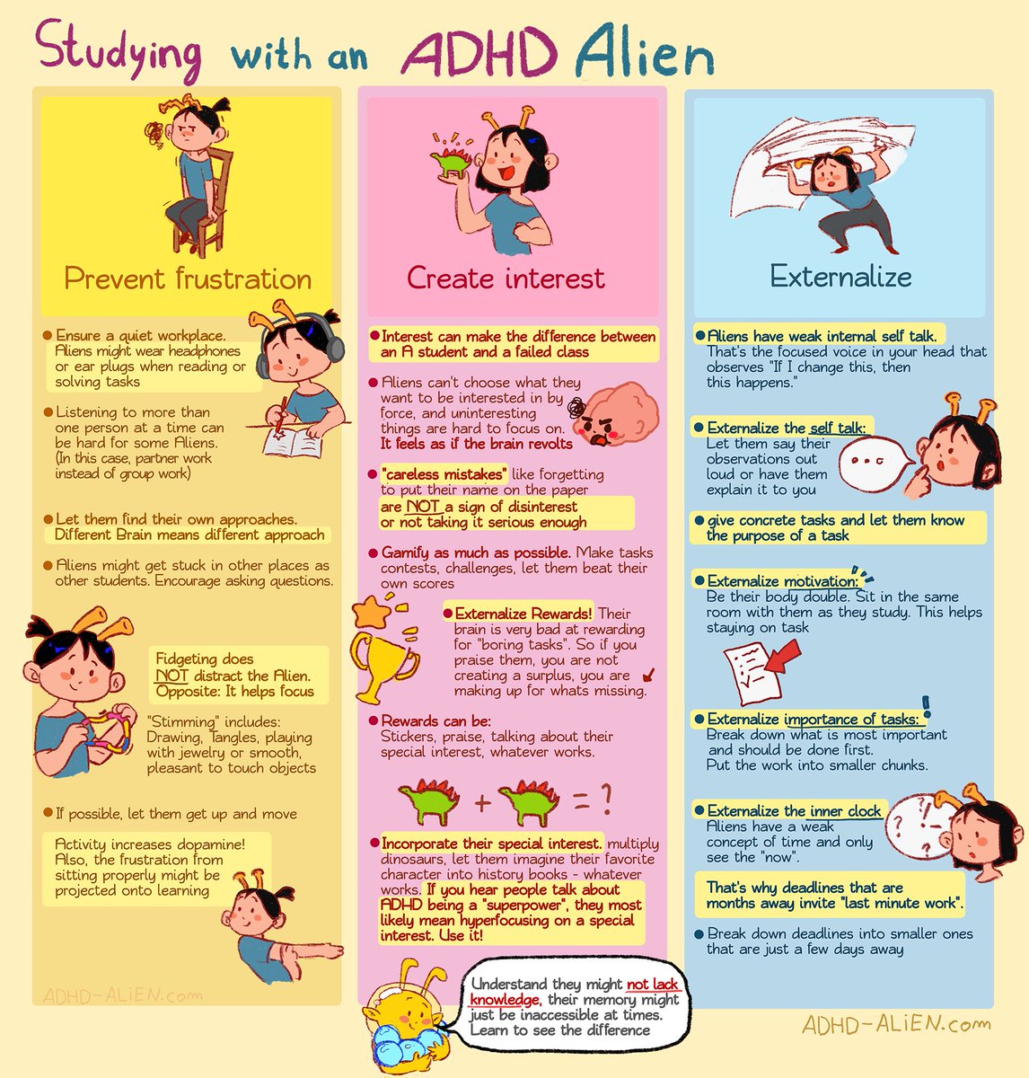 ADHD_Alien's tweet photo. How to help an ADHD student ✨
Heyo! I noticed a lot of people had trouble reading this because of the amount of text / size so I cut it down for y’all! Rest in comments 
#adhd #tdah #adhs #mentalhealth https://t.co/3YlwaMUT3l