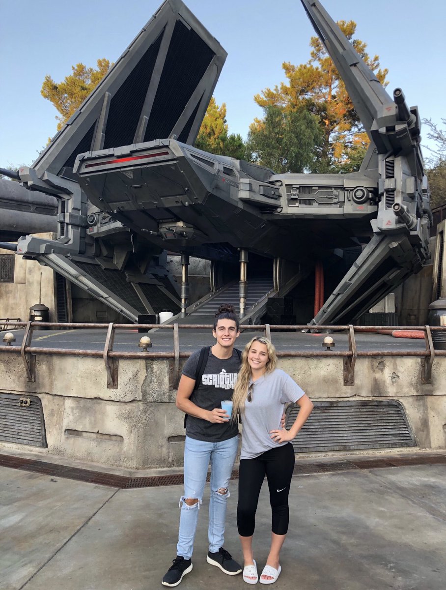 CadeFoehner's tweet photo. friend and soon to be wife. Even the joys of being in a Star Wars world doesn’t compare to you mama. Thank you :) @gabbybarrett_ https://t.co/6WpHiZD7z8