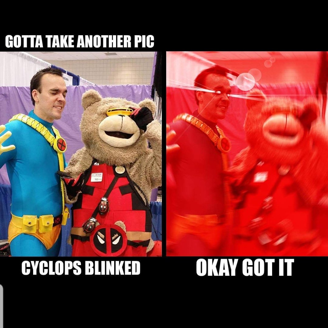 Tedpool_cosplay's tweet photo. Help spread this meme around like STDs! #ted #tedpool #deadpool #mercwiththefur #mercwiththemerch @robertliefeld https://t.co/pvWLnMewdW