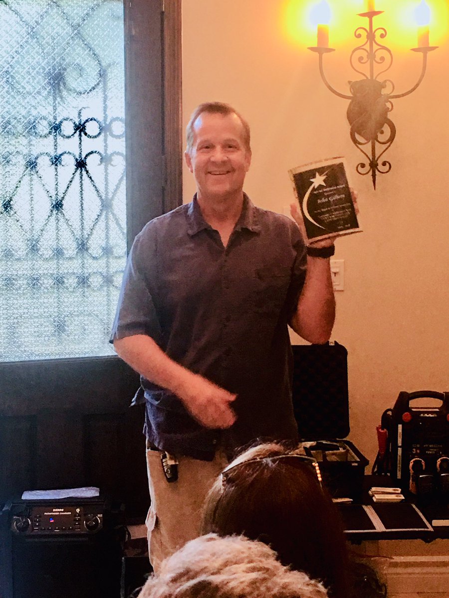 CertLAFD's tweet photo. An unexpected surprise, #LAFD #CERT #CallOutTeam member John Gilbert presented with the “Service Dedication Award” for the hundreds of volunteer hours dedicated to his community, the #LAFD & #LAPD. Congratulations John! #CommunityFirst #Volunteering https://t.co/0J5FdOfm11