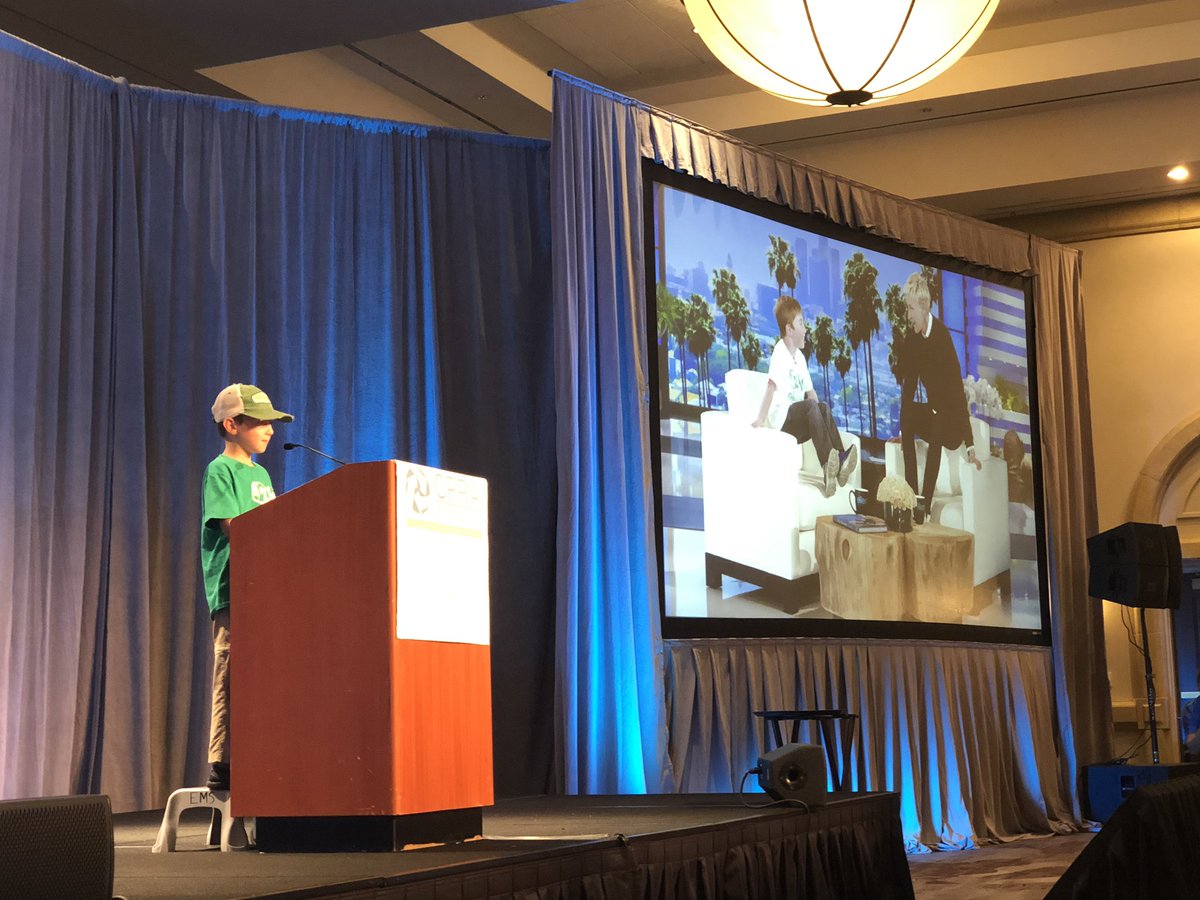 CalRecycle's tweet photo. Don’t mind us — we’re just totally fan girling/boying over Ryan Hickman, president of @ryans_recycling at #CRRA2019!!! This awesome little dude has #recycled about 600K bottles &amp; cans. @CRRA4ZeroWaste @TheEllenShow 🤗🤗🤗 #minimogul https://t.co/glU0A07n42