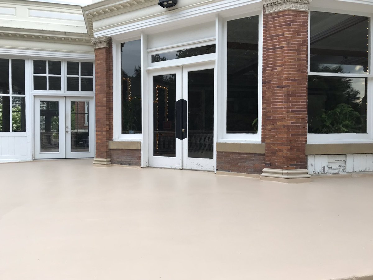 DurableSurfaces's tweet photo. Looking at this beautifully placed epoxy on a porch  @West Laurel Funeral Home and Cemetery one would think it's an easy task. 
But it takes the right equipment and a team of experts to do it correctly. @HusqvarnaUSA @Ruwac @Aramsco @BlastracBenelux https://t.co/wQfyekPLDu