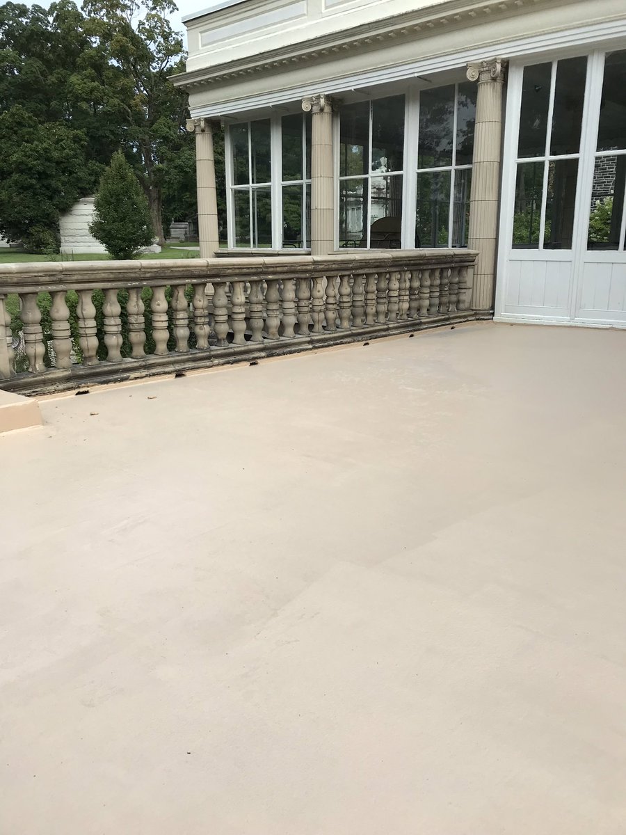 DurableSurfaces's tweet photo. Looking at this beautifully placed epoxy on a porch  @West Laurel Funeral Home and Cemetery one would think it's an easy task. 
But it takes the right equipment and a team of experts to do it correctly. @HusqvarnaUSA @Ruwac @Aramsco @BlastracBenelux https://t.co/wQfyekPLDu