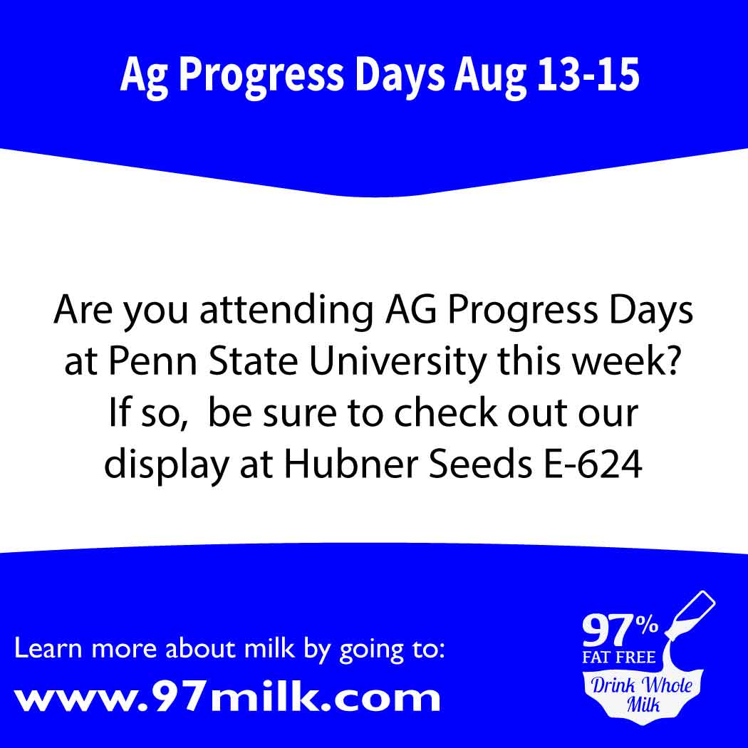 97milk1's tweet photo. Check out our display at #HubnerSeeds E-624 at #AgProgressDays this week! #DrinkWholeMilk #WholeMilk4HealthyKids #97PercentFatFree #100PercentNutritious #NaturallyDelicious https://t.co/K6DwDfrwVy