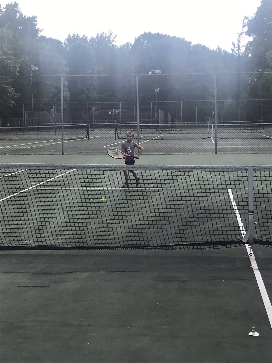 kajk193's tweet photo. Playing tennis with a 7 yr old is a lesson in patience #getoutside #buthescute https://t.co/1hsuFpNqM2