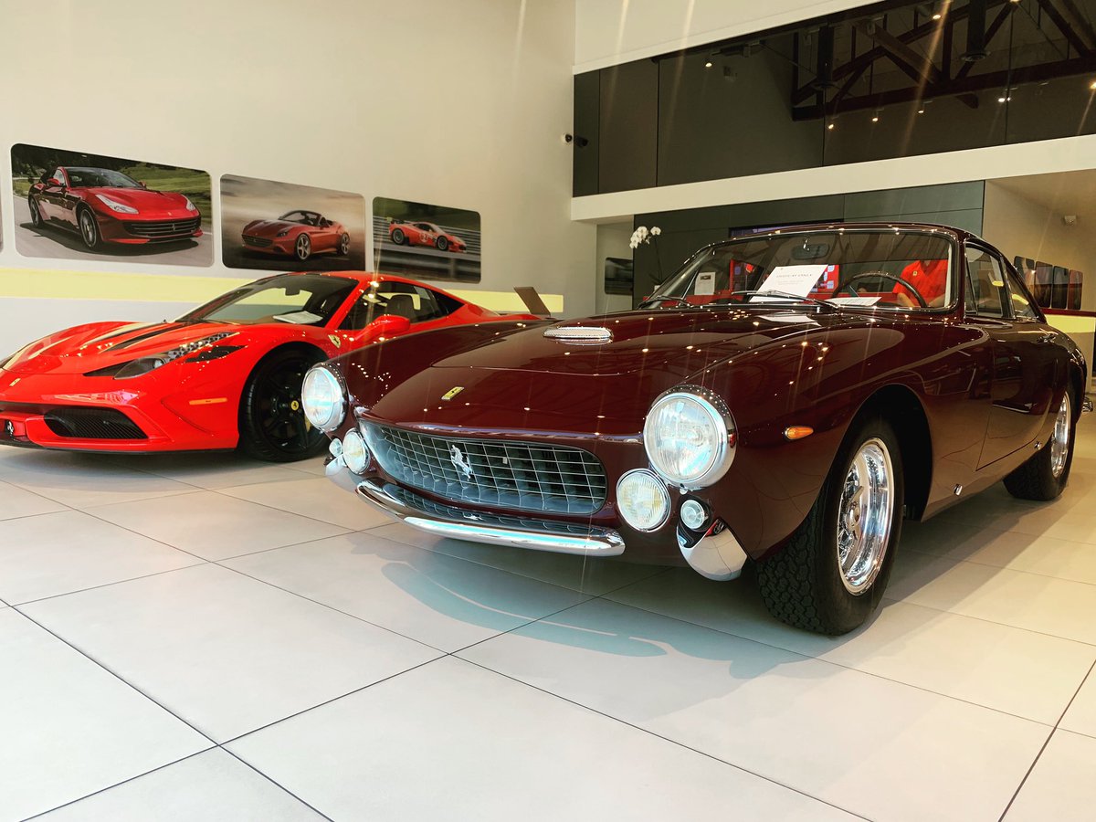 BacchelliVilla's tweet photo. As we are getting ready for @MontereyCarWeek , what do you think of this legendary 1964 #Ferrari 250 GT Lusso on display at our sister @Ferrari_BH showroom? Nicely paired up with the 458 Speciale, isn’t it? https://t.co/hRhm2FKxuT