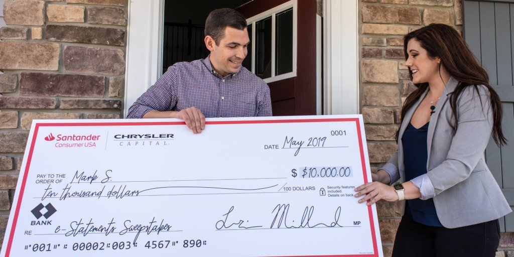 chryslercapital's tweet photo. Chrysler Capital and Santander Consumer USA awarded a $10,000 grand prize and five $500 prizes for each brand to #customers who signed up for paperless statements earlier this year | https://t.co/oOUnAiWL3z | #PaperlessStatements #Winner https://t.co/BHdzBAMlxz
