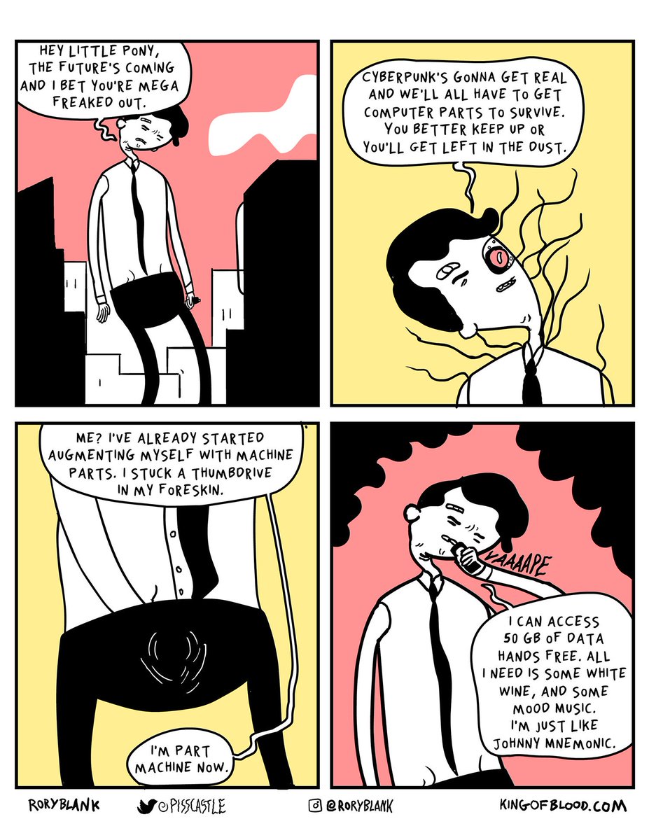 BoneJail's tweet image. The future's coming little pony and it doesn't care how scared you are
#comics #webcomics #comix #cyberpunk #transhumanism #biohacking #cyborg #future #technology #tech #singularity
