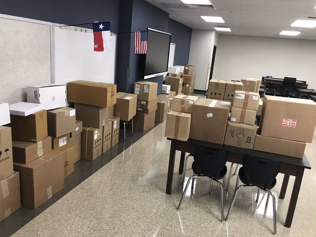 StartzScience's tweet photo. Unpacking the new science labs! I can’t wait to use all this fun equipment!#scienceteacherchristmas💜⚡️🧪🦠🔭🔬@RMSChargers @coachtmoore16 https://t.co/RUJXMlrbBo
