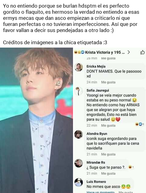 LaJhopeBiased1's tweet photo. La verdad eh visto esto y me da tristeza ver como hay "ermys" diciendo eso de Suga la verdad Suga se mira hermoso
gordito o flaquito siempre será hermoso ❤️🤠💁
y la verdad no pude quedarme callada y publique diciendo muchas cosas que es la segunda imagen 🤠🌻💞
#SUGA #BTS https://t.co/uN1hSpzjYr